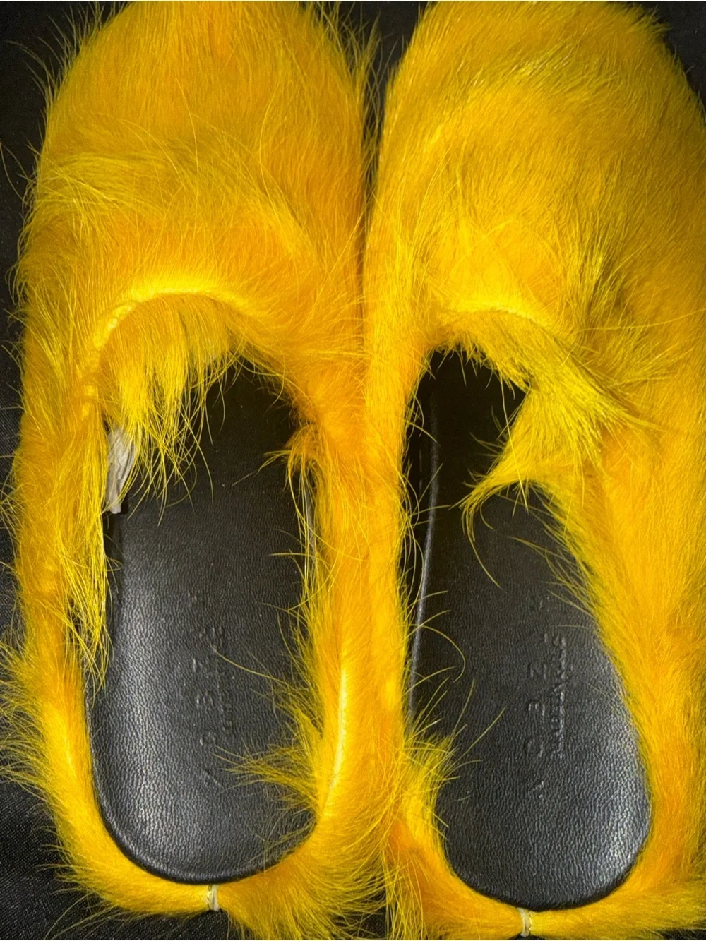 Manolo Blahnik Yellow Faux Fur Small Pet Cushion Slippers